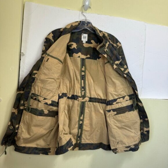 GAP NEW Utility Cotton Military Camo Jacket Pockets Zip Drawcord Lightweight XL - Picture 8 of 16